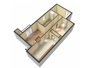 2 Bedroom, 1 Bathroom Floor Plan Embassy Ozark 3D