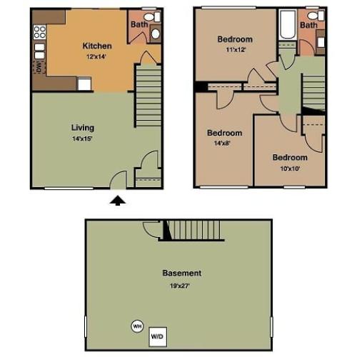 Oakwood 3 Bedroom townhome floor plan 2D