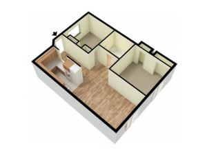 The Field 2 Bedroom, 1 Bathroom 3D Floor Plan