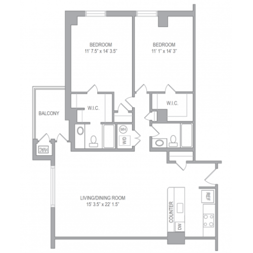 2 Bdrm Floor Plan | Arlington Apartments | Courtland Towers