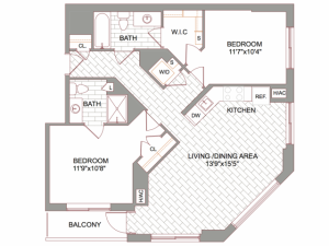 2x2 Furnished Floor Plan