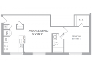 1 bedroom floor plan with no balcony