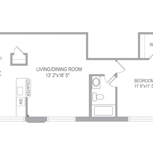 1 bedroom floor plan with no balcony